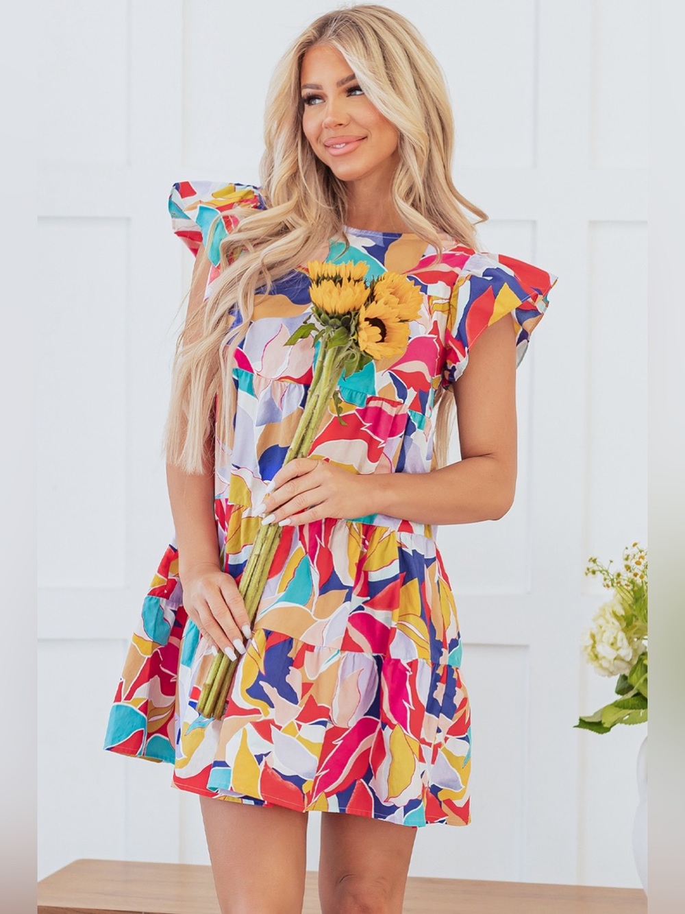 #19: NWT Abstract Print Ruffled Sleeve Mini Dress